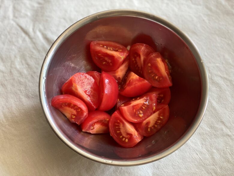 海老とチンゲン菜の卵トマト炒め-2