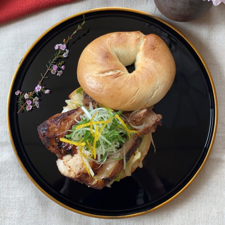 bagel-sandwich-with-teriyaki-chicken-and-choregi-salad-2
